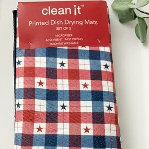 Patriotic Stars 2 Dish Drying Mats Red White & Blue Microfiber